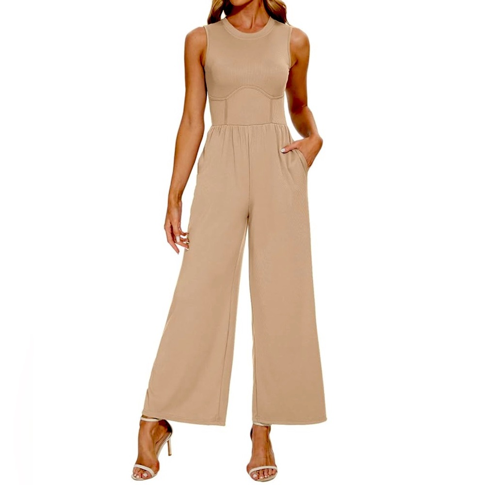 Elegant Tan Sleeveless Jumpsuit